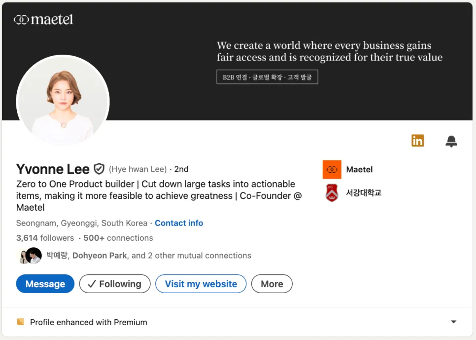 깔끔하고 신뢰감 있는 메텔 이혜환 Co-Founder